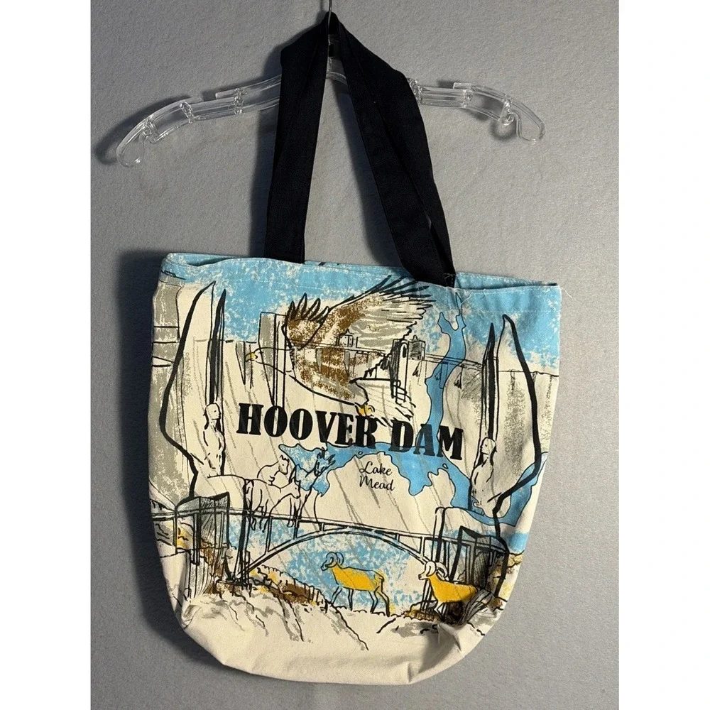 Hoover Dam Lake Mead Canvas Tote Shoulder Bag Double Sided Eagle Goats NWOT